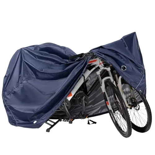 Navaris Fahrradabdeckung XL Navy - Wetterfeste Fahrradgarage für 2 Fahrräder - E-Bike-Akkus - Robuste Fahrradabdeckung aus 210D Polyester mit Polyurethan-Beschichtung, wasserfest und ideal für E-Bikes. Schützt vor Witterungseinflüssen und bietet Platz für zwei Fahrräder.