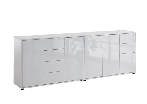 BMG Möbel Kommode Sideboard Mailand Set 13 - Moderne Kommode in Weiß Hochglanz mit Push-to-open-Funktion, ideal für stilvolle Aufbewahrung und einfache Selbstmontage.