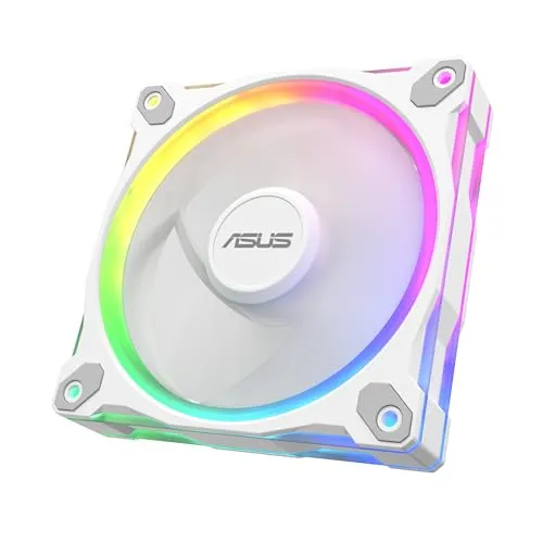 ASUS Prime MR120 White ARGB Reverse-Gehäuselüfter Single (beidseitige Beleuchtung, 20 adressierbare RGB-LEDs, 28 mm Rahmen, PWM-Steuerung, Lüfterdrehzahl 1600 U/min, 23dB(A) Lärmpegel, 58 CFM, Weiß)