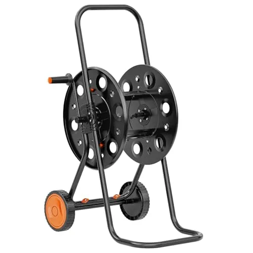 SPECILITE Schlauchwagen Metall, Schlauchaufroller für 24-45m Gartenschlauch | Tragbar, Rädern, Rutschfesten Griffen Ausgestattet, Fahrbare Schlauchtrommel, Camping, Garten