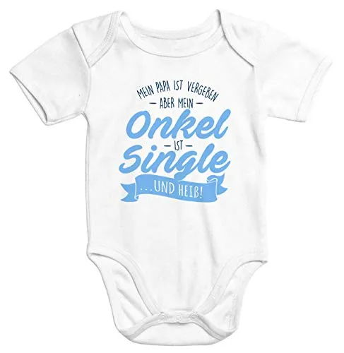 MoonWorks® Kurzarm Baby Body Mein Papa ist vergeben aber mein Onkel ist single und heiß Spruch lustig weiß-blau 6-12 Monate