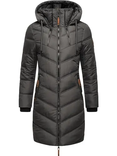 MARIKOO Damen Wintermantel Armasa Anthracite, Gr. L - Funktionsjacke mit warmem Teddyfell-Innenfutter, wasser- und windabweisend, ideal für kalte Wintertage - modisches Design und taillierte Passform.