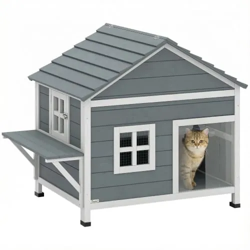 PawHut Katzenhaus aus Tannenholz 101 x 72,5 x 81 cm