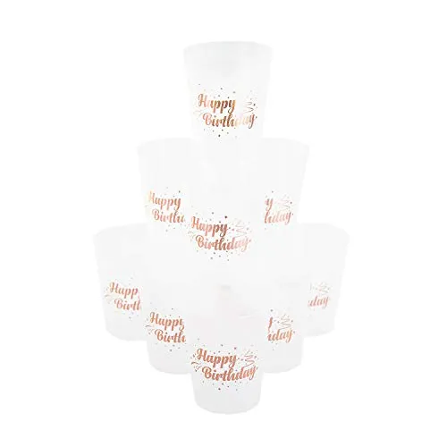 Oblique Unique® Happy Birthday Becher Set 10 STK. Trinkbecher Partybecher für Geburtstag Kindergeburtstag Party Feier Transparent Rosé