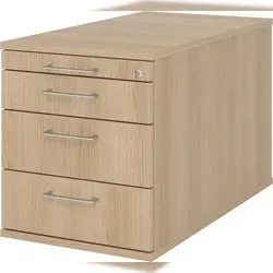 bümö Rollcontainer mit Schubladen - abschließbarer Büromöbel aus Eiche - Büroschränke mit 3 Schubladen, inklusive Utensilienschublade und abschließbar für maximale Sicherheit. Ideal für Ordnung und Komfort im Büroalltag.