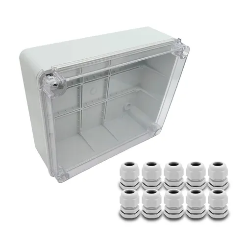 ARLI SET: Abzweigdose IP67 Sichttür Aufputz 250 x 200 x 90 mm + 10x Kabelverschraubungen M20 x 1,5 mm