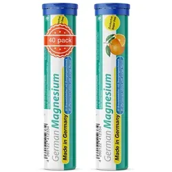German Magnesium Brausetabletten 2x20 Stk. Orangengeschmack – 200 mg Magnesium Zuckerfrei – T&D Pharma –  Germany