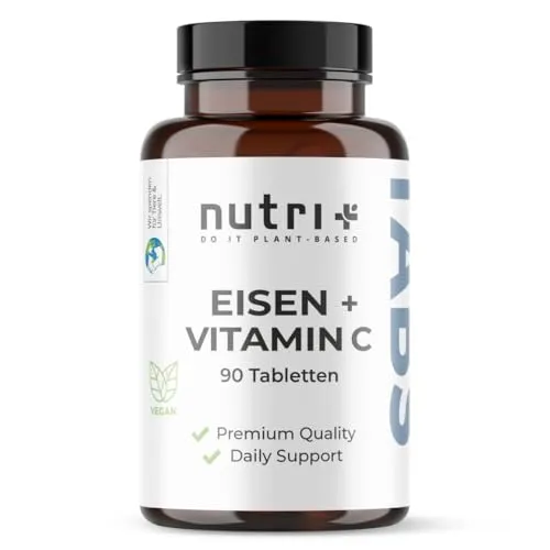 Nutri + Eisentabletten 50 mg hochdosiert + vegan mit natürlichem Vitamin C aus Acerola