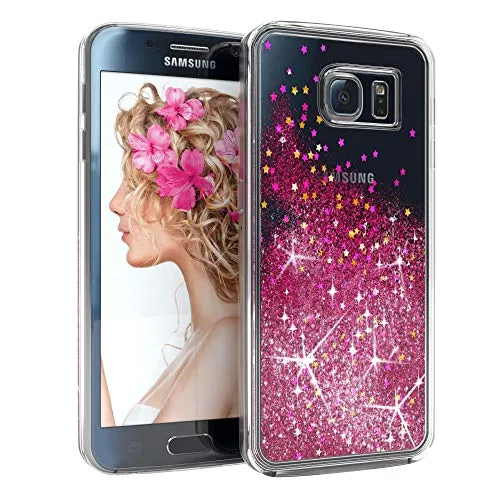 Produktbild EAZY CASE Hülle kompatibel mit Samsung Galaxy S6 Schutzhülle mit Flüssig-Glitzer, Handyhülle, Schutzhülle, Back Cover mit Glitter Flüssigkeit, aus TPU/Silikon, Transparent/Durchsichtig, Pink