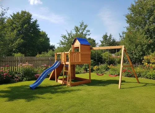 Fungoo Treehouse Spielplatz mit Spielhaus, Rutsche und Doppelschaukel - Erlebe Abenteuer im Fungoo Treehouse 3 TEAK! Der große Spielturm bietet Spielhaus, Rutsche und Doppelschaukel für bis zu 12 Kinder. Perfekt für unvergessliche Spielstunden im Garten!