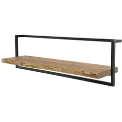 Wandregal Akazienholz massiv im Industrial Design - Handgefertigtes Wandregal aus massivem Akazienholz mit einzigartiger Baumkantenoptik und robustem Metallrahmen. Ideal zur stilvollen Präsentation Deiner Lieblingsstücke und zur Aufwertung von Wohnräumen.