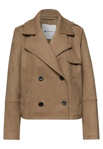 Jacke Braun 46 – Stilvoller Trenchcoat von Street One - Entdecke den eleganten Trenchcoat aus weichem Veloursstoff! Ideal für Büro und Freizeit, kombiniert er zeitlosen Chic mit Komfort für jeden Anlass.