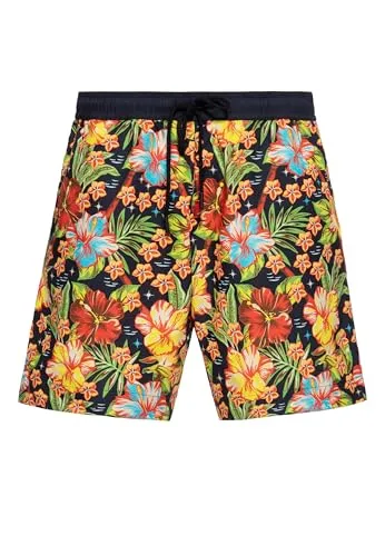 King Kerosin Herren Shorts · Kurze Hosen · Pool · Strand · Im Vintage-Look · Retro · Mit Auffälligem Print · Florale Muster · Tropisch · Mit Elastischem Gummi Kordel · Hawaii
