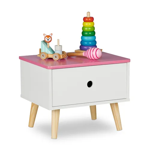 Nachttisch Kinder Retro-Design - Kommode mit 1 Schublade, perfekt für Mädchenzimmer. Mit bunten Farben und nostalgischem Flair bringt sie Stil ins Kinderzimmer.