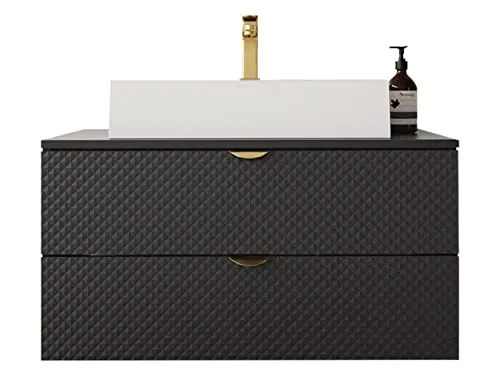 MIRJAN24 Waschbeckenschrank Aniabo 01 mit Keramik Waschbecken - Badezimmerschrank mit elegantem Design, inklusive hochwertigem Keramik Waschbecken und goldenen Metallgriffen - ideal für stilvolle Badezimmer.