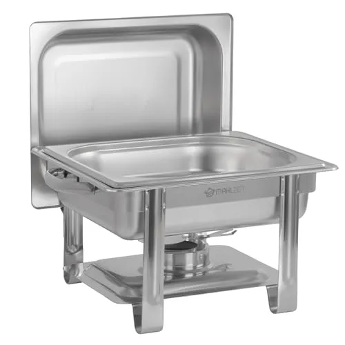 Mahlzeit Edelstahl Chafing Dish 4 Liter | Warmhaltebehälter mit Deckelhalter - Stövchen & Speisewärmer, ideal für Buffet und Catering, hält Ihre Speisen stundenlang perfekt temperiert und beeindruckt durch elegantes Design und praktische Handhabung.
