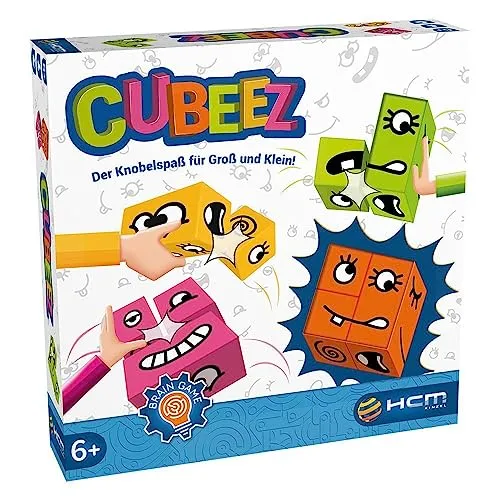 HCM Kinzel 55171 Cubeez Brain Teaser Games - Gesellschaftsspiel für 2-4 Spieler ab 6 Jahren, fördert Kreativität und Schnelligkeit mit abwechslungsreichen Kombinationsmöglichkeiten und bunten Holzwürfeln.