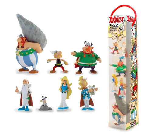 Plastoy SAS 70385 - Asterix Dorfbewohner - Tube (7 Figuren) - Spielschlösser mit 7 detailreichen Asterix-Figuren, ideal für kreative Rollenspiele und fantasievolles Spielen.
