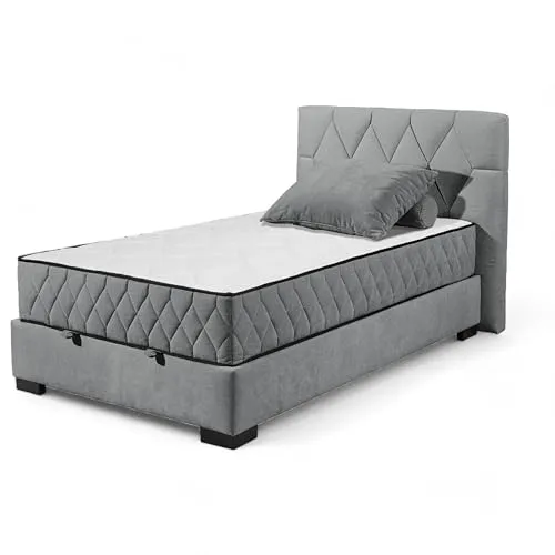 NAGOL B Boxbett 120x200, Anthrazit - Bequemes Bett mit Bettkasten und Premium 9-Zonen-Federkern Wendematratze - 145 x 114 x 214 cm (B/H/T)