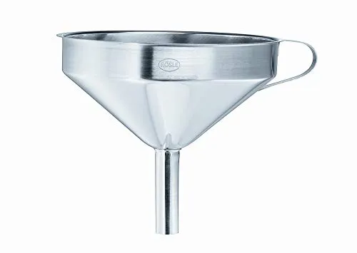 RÖSLE Trichter, Hochwertiger Küchentrichter aus Edelstahl 18/10, mit seitlichem Griff und herausnehmbarem Siebeinsatz, Spülmaschinengeeignet, 12 cm, Silberfarben