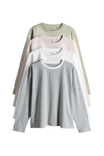 THE SET Damen t Relaxed Fit Langarmshirts, 4er-Pack in Light Green/Pink/White/Stripe - 4er-Pack mit entspannter Passform aus weicher Baumwolle, ideal für den täglichen Einsatz und vielseitige Kombinationen.