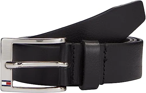 Tommy Hilfiger Herren Gürtel New Aly Belt, Schwarz, 95 cm - Herren-Gürtel aus 100% echtem Leder, 3,5 cm breit, mit praktischer quadratischer Dornschließe für einfache Anpassung. Ideal für Arbeit oder elegante Anlässe, zeitloses Design für jeden Look.