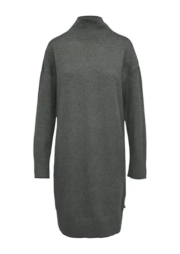 QS Damen Strickkleid 2153365, Grau/Schwarz - Stylisches Strickkleid mit Stehkragen und weiten Ärmeln, perfekt für einen modischen Auftritt in der Freizeit.