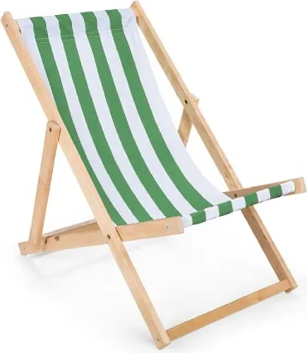 Liegestuhl grün-weiß gestreift klappbar aus Holz von Sonstige