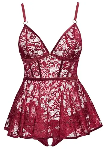 Cottelli Curves Damen Babydoll-Set Bordeaux 3XL