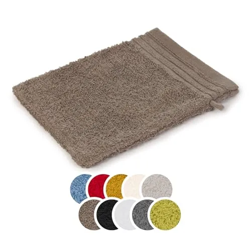 liebling Waschhandschuh Baumwolle, Serie Frankfurt, 400 gr. / m², 16 x 21 cm, 60 Grad, mit hochw. Borte, saugstark, Farbe: Taupe