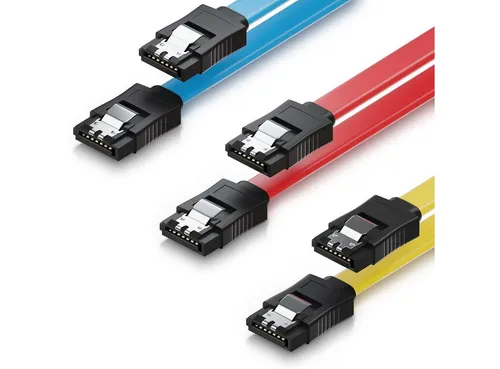 deleyCON 3x S-ATA 3 Datenkabel 0,5m - 2x Computer-Kabel in Gelb, Rot und Blau, ideal für schnelle Datenübertragungen und einfache Kabelorganisation