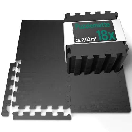 Arebos EVA Puzzlematte 18-teilig | Flexible Bodenschutzmatte für Fitness und Spiel - Schnell verlegbare 18-teilige Puzzlematte mit 2,02 m² Fläche. Ideal für Home-Gym oder Spielbereiche. Stoßfest, schalldämpfend und pflegeleicht für vielseitige Einsatzmöglichkeiten.