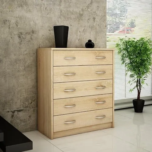 Home Collective Kommode mit 5 Schubladen - Kommode 74cm breit, elegantes Design mit abgerundeter Vorderkante und robusten Metallführungen für sanften Schubladenbetrieb, ideal für Schlafzimmer, Wohnzimmer oder Büro.