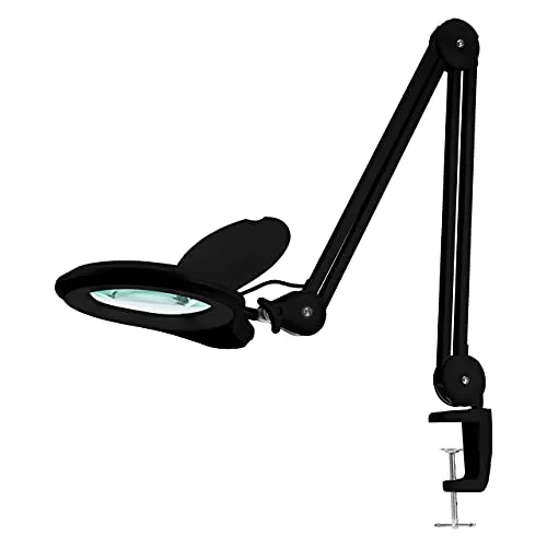 Neatfi Bifokal Lupenlampe, 1,200 Lumen LED mit Klemme, doppelte Vergrößerung, 13 cm Linse, verstellbarer Arm, ideal für Präzisionsarbeit (5 Diopter mit 20 Dioptrien, Schwarz)