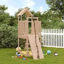 vidaXL Spielturm mit Kletterwand und Holzdach - Schaukeln und Spielen im eigenen Garten! Dieser robuste Spielturm aus massivem Kiefernholz bietet eine Kletterwand, Sandkasten und ein schattenspendendes Holzdach für unvergessliche Abenteuer.