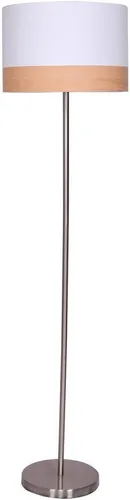 SalesFever Stehleuchte rund - 1-flammig mit Stoff-Lampenschirm und Holzdekor - Moderne Stehleuchte in Weiß-Holzoptik, ideal für stilvolles Wohnen. Pflegeleicht und strapazierfähig, sorgt sie für eine angenehme Ausleuchtung und ist ein echter Blickfang.