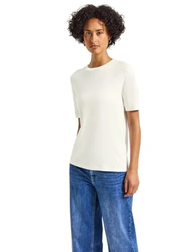 Street One Damen 3228125 Basic Shirt mit Turtleneck - Off White, Größe 46 - T-Shirts für Damen, vielseitiges Turtleneck Shirt für jeden Anlass, ideal kombinierbar mit verschiedenen Outfits und bequem zu tragen.