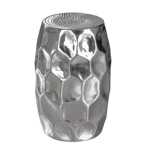 FineBuy Design Beistelltisch rund 30 cm Metall Silber - Orientalischer Wohnzimmertisch Hammerschlag Aluminium - Kleiner Couchtisch - Dekotisch Alu