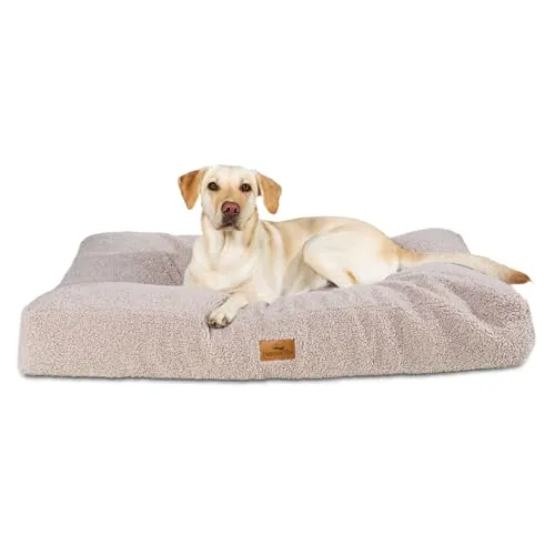 FREUDENTIER Orthopädisches Hundekissen XXL aus Teddy - Waschbar, Oeko-TEX Zertifiziert - Hundebett/Hundekorb rutschfest - Für große Hunde (Greige, 120x80cm)