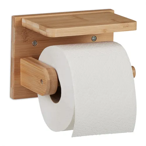 Toilettenpapierhalter mit ablage Klopapierhalter aus Bambus WC-Papierhalter
