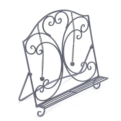 DESIGN DELIGHTS KOCHBUCH STÄNDER Cucina | 32x30x14 cm (HxBxT), Schmiedeeisen | antiker Buchständer, Lesehalter, Vintage Rezepthalter, Kochbuch Aufsteller | Farbe: grau