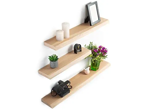 Rikmani Wandregal Eiche massiv - Handgefertigtes Schweberegal Leo (Natur) 30 cm - Schweberegale aus massiver deutscher Eiche, handgefertigt mit einzigartiger Holzmaserung. Ideal für Wohnzimmer, Küche oder Flur, belastbar bis 15 kg.