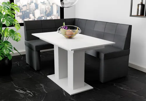Eckbankgruppe BLAKE XL mit Esstisch DANTE - Klassische Eckbankgruppe 196x142 cm in Anthrazit mit einem eleganten Esstisch (130/170 x 80 cm) in Weiß. Ideal für Wohnzimmer, Küche und Esszimmer.