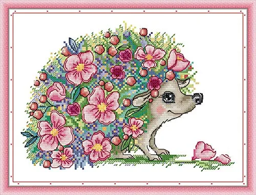 Abillyn Kreuzstich Stickpackungen Vorgedruckt, Schöner Igel Bilder Stickerei Set (Hedgehog)