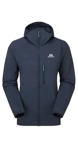 Mountain Equipment Damen Aerofoil Hooded Jacke S - blau - Leichte Softshelljacke mit wasserabweisenden Eigenschaften, ideal für aktive Berg- und Wandertouren.