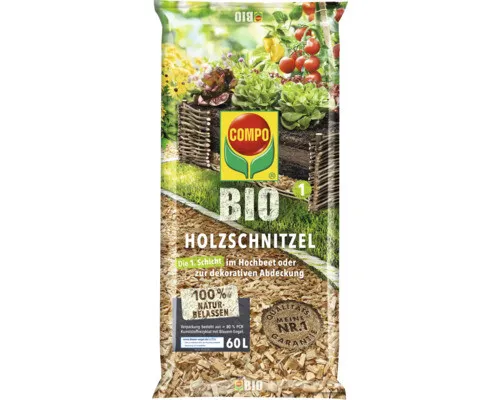 Holzhackschnitzel COMPO BIO Holzschnitzel 60 L als 1.Schicht im Hochbeet oder zu