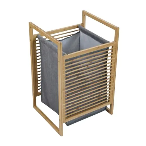 SVITA Wäschekorb ILMA, Bambus, 40L - Elegante Ordnung für Ihr Zuhause - Wäschekörbe - Stilvoller Bambus-Wäschekorb mit herausnehmbarem Sack, ideal für Badezimmer und Schlafzimmer. Langlebig, feuchtigkeitsresistent und sorgt für Belüftung.