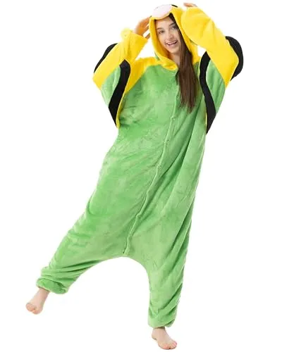 Katara 1744 - Wellensittich Kostüm-Anzug Jumpsuit für Erwachsene - Kuscheliger Wellensittich Jumpsuit für Damen und Herren, ideal für gemütliche Tage oder besondere Anlässe. Aus weichem Fleece für angenehme Wärme und praktischer Knopfleiste für einfaches Anziehen.