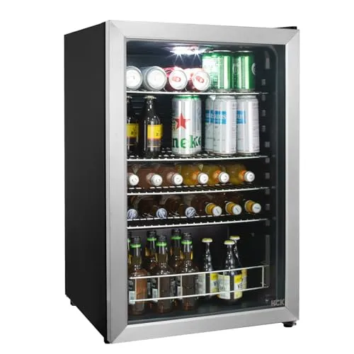 HCK Bierkühlschrank 115L Freistehender Getränkekühlschrank mit doppelt verglaster Glastür, Temperatur von 0 bis 10℃, Energieklasse E