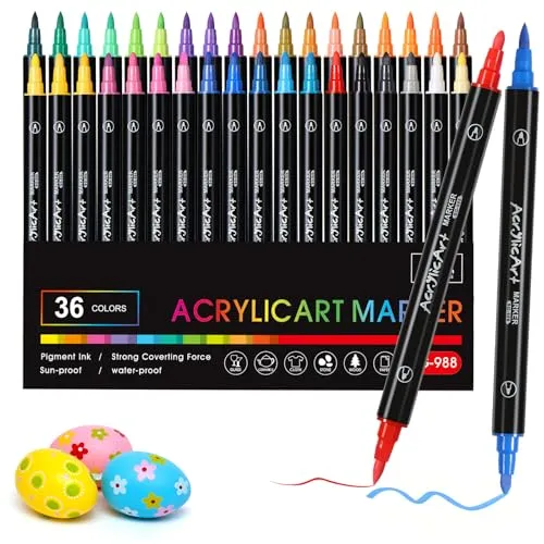 Diboniur 36 Farben Acrylstifte für Steine Wasserfest, Filzstifte Set für Erwachsene, Multimarker Acrylic Paint Marker Stifte für Steine, Holz, Glas, Textil, Keramik, DIY